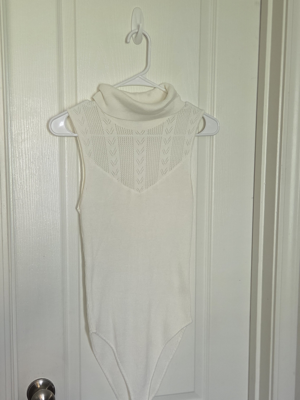 Charmed Hearts Cream Knit Sleeveless Turtleneck Bodysuit